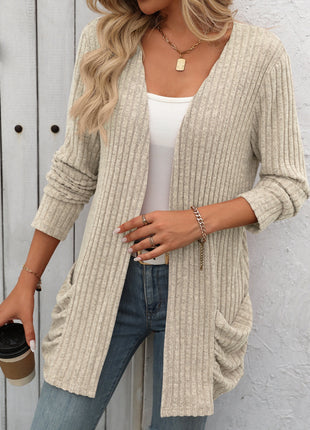 Open Front Long Sleeve Ribbed Cardigan