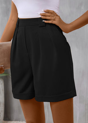 Pocketed Mid-Rise Waist Shorts