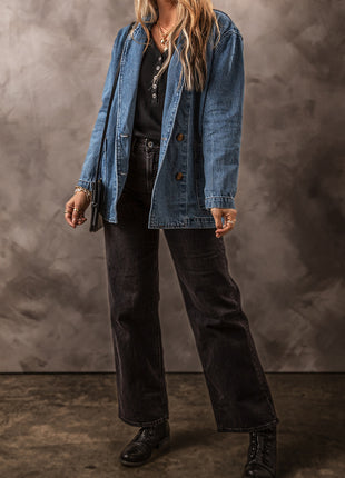 Pocketed Long Sleeve Denim Jacket