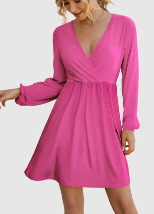 Surplice Long Sleeve Mini Dress