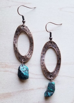 hammered copper earrings with African turquoise