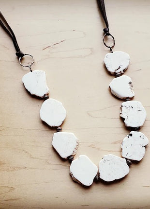 White Turquoise Slab Necklace with Leather Closure