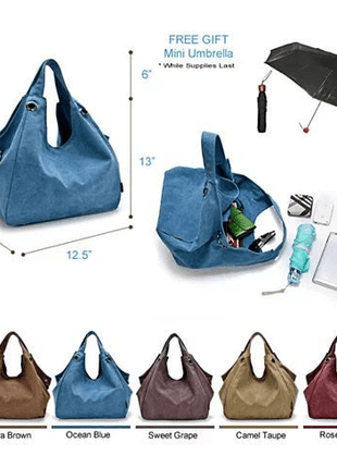 Discovery Journey Canvas Shoulder Bag with FREE Mini Umbrella - GypsyHeart