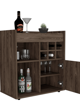 Pasadena Bar Cabinet With Divisions, Two Concealed Shelves, Six Cubbies - GypsyHeart
