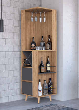 Lisbon Corner Bar Cabinet - Two External Shelves - Two Drawers - Four Wine Compartments - Gorgeous Piece - GypsyHeart