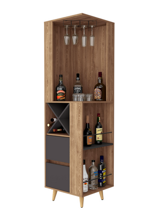 Lisbon Corner Bar Cabinet - Two External Shelves - Two Drawers - Four Wine Compartments - Gorgeous Piece