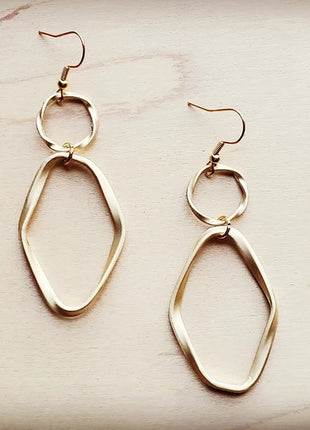 Matte Gold Hoop Earrings with Oval Hoop Dangle