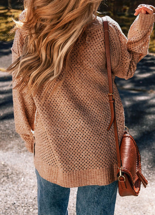 Openwork V-Neck Dropped Shoulder Sweater