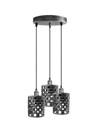 Industrial Vintage Retro light 3 way Brushed Silver cage pendant Round - GypsyHeart