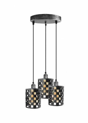 Industrial Vintage Retro light 3 way Brushed Silver cage pendant Round - GypsyHeart