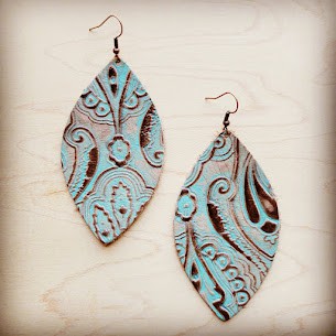 Leather Oval Earring-Napolis Turquoise & Brown
