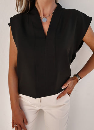 V-Neck Cap Sleeve Blouse