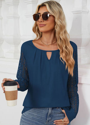 Cutout Round Neck Long Sleeve Top