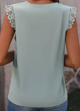 Lace Detail V-Neck Cap Sleeve Top