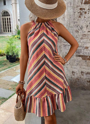 Striped Grecian Neck Dress