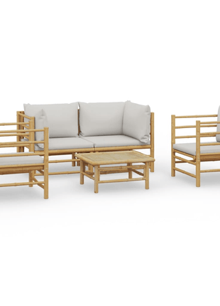 5 Piece Patio Lounge Set with Light Gray Cushions Bamboo - GypsyHeart