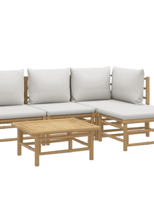 vidaXL 5 Piece Patio Lounge Set with Light Gray Cushions Bamboo - GypsyHeart