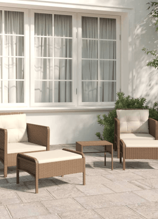 vidaXL 5 Piece Patio Lounge Set with Cushions Brown Poly Rattan - GypsyHeart