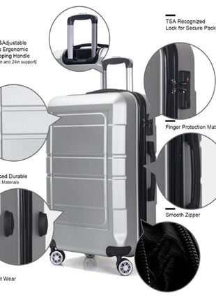 3 Piece Suitcase Luggage Set - Silver - Rolling Luggage - GypsyHeart