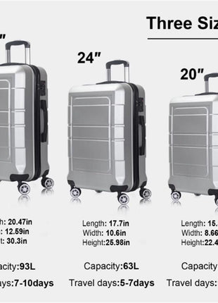 3 Piece Suitcase Luggage Set - Silver - Rolling Luggage - GypsyHeart