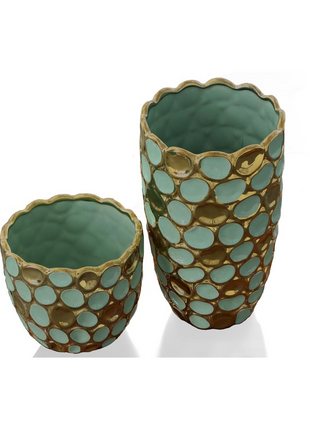 Turquoise and Gold Accent Vases Set of 2