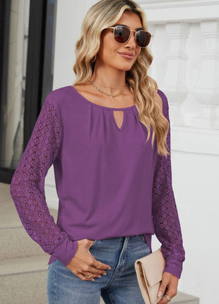 Cutout Round Neck Long Sleeve Top