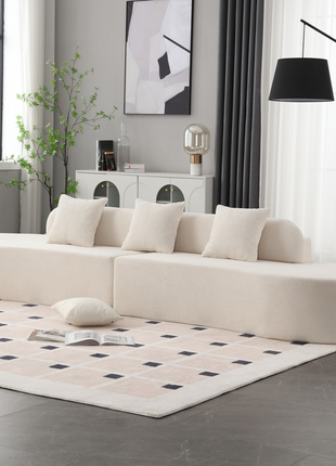 Modern curved combination sofa, minimalist sofa in living room, no assembly required, three  pillows,Beige