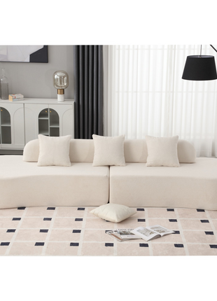 Modern curved combination sofa, minimalist sofa in living room, no assembly required, three  pillows,Beige