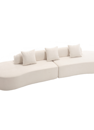 Modern curved combination sofa, minimalist sofa in living room, no assembly required, three  pillows,Beige