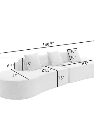 Modern curved combination sofa, minimalist sofa in living room, no assembly required, three  pillows,Beige