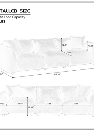 Mid Century Modern Couch 3-Seater Sofa Upholstered for Living Room, Bedroom, Beige