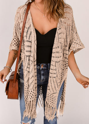 Openwork Open Front Cardigan with Fringes