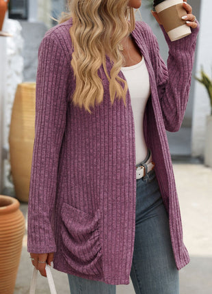 Open Front Long Sleeve Ribbed Cardigan