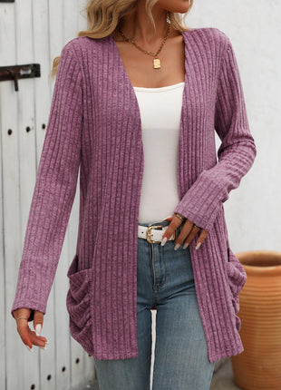 Open Front Long Sleeve Ribbed Cardigan