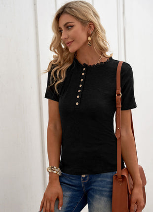 Half Button Short Sleeve Top