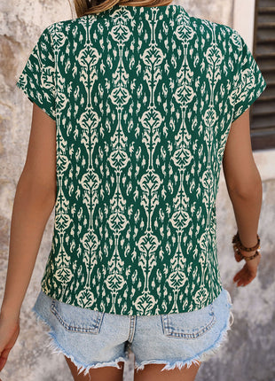 Printed Notched Short Sleeve Blouse