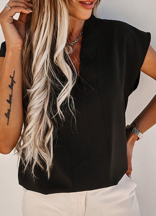 V-Neck Cap Sleeve Blouse