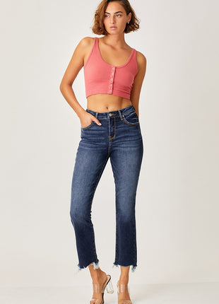 Risen Full Size Frayed Hem Cropped Straight Jeans