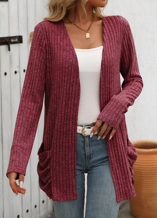 Open Front Long Sleeve Ribbed Cardigan