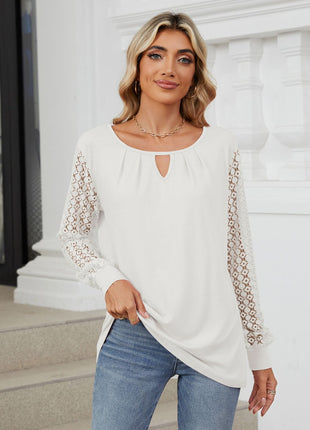 Cutout Round Neck Long Sleeve Top