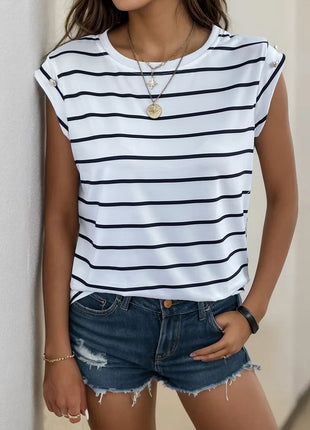 Decorative Button Round Neck T-Shirt