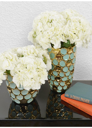 Turquoise and Gold Accent Vases Set of 2