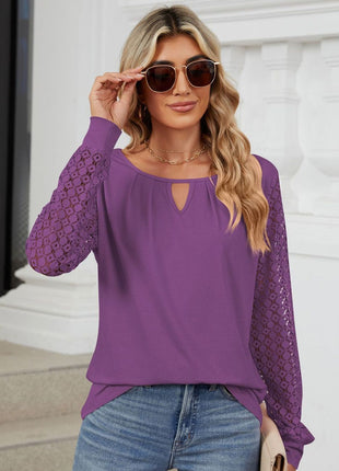 Cutout Round Neck Long Sleeve Top