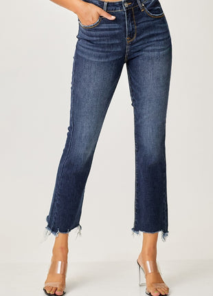 Risen Full Size Frayed Hem Cropped Straight Jeans