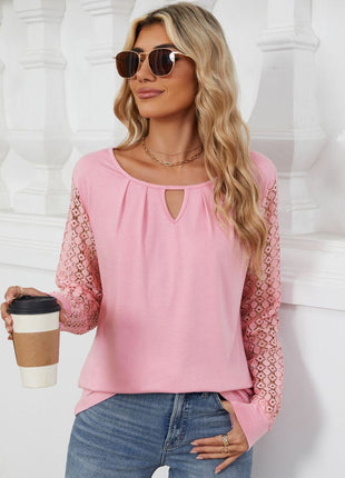 Cutout Round Neck Long Sleeve Top