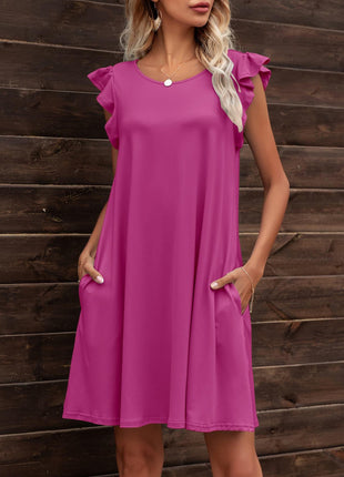 Round Neck Flutter Sleeve Dress with Pockets - GypsyHeart