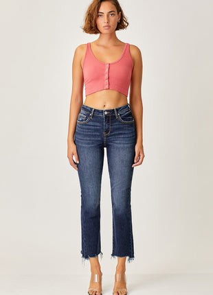 Risen Full Size Frayed Hem Cropped Straight Jeans