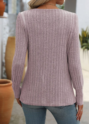 Decorative Button Striped Square Neck Long Sleeve T-Shirt