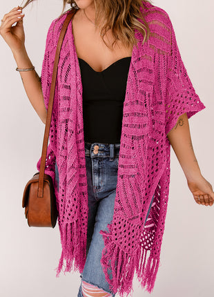 Openwork Open Front Cardigan with Fringes