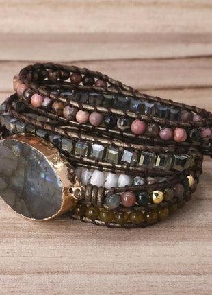 Labradorite Stone Vintage Leather Bracelet - GypsyHeart